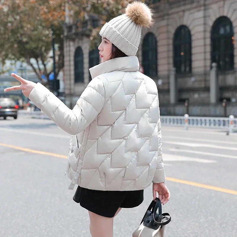 Winter Women Jacket 2024 New Fashion Glossy Cotton Padded Jacket Female Waterproof Parkas Short Thick Warm Casual Ladies Outwear