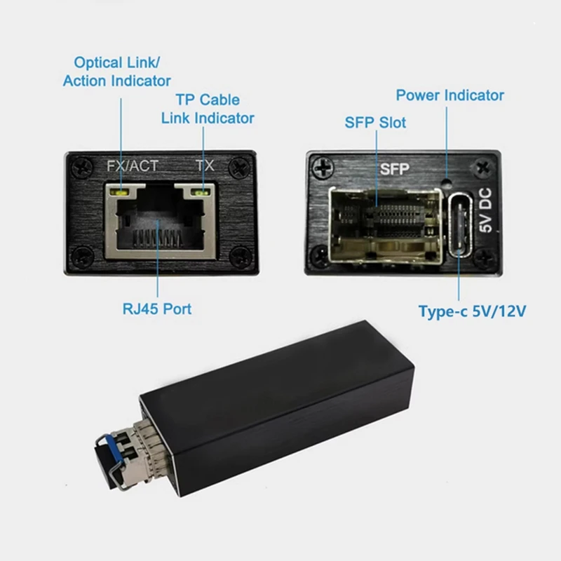 Mini RPOE 1.25G Media Converter SFP Transceiver Module 5V DC Type-C Input 1 SFP Slot 1 RJ45 Ethernet SFP Fiber Switch,B-A69M image 4