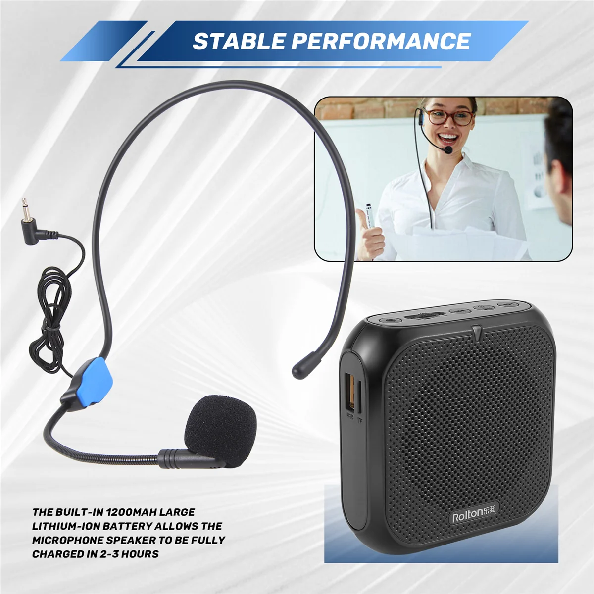 HOT Rolton Portable Voice Amplifier, Megaphone Booster with Microphone Loudspeaker Personal PA System for Voice Amplification