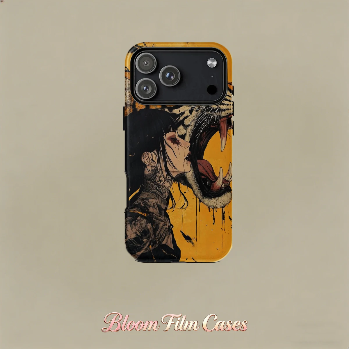 Aesthetic Dark Tattoo Girl Tiger Double-Layer Phone Case,Compatible with iPhone 17,16,15,14,13,12,11,Plus,and Pro Max Series