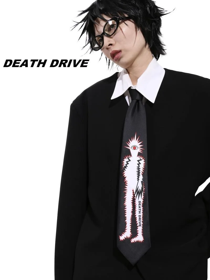 Crâne en polyester pour hommes et femmes, Cravate de personnalité, Cravate de la présidence, Accessoires de fête, Cadeau, Rouge, Noir, Mode Anime, Cosplay