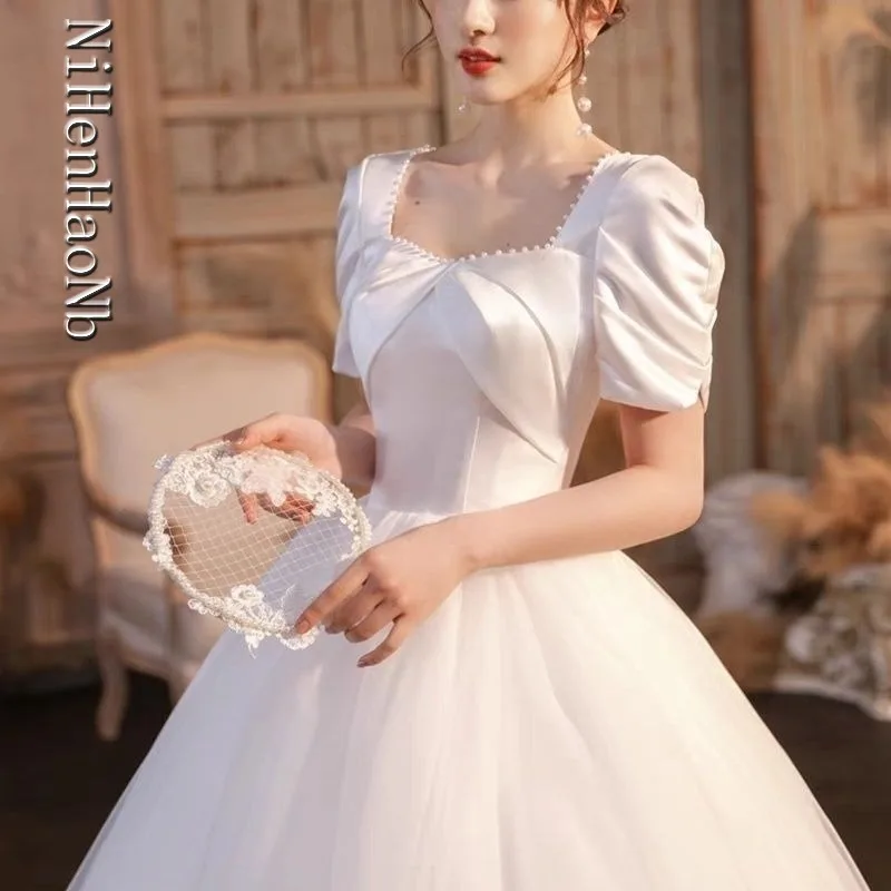 Elegancka satynowa suknia ślubna szyta na miarę, fason litery A, suknie wizytowe 2025, Vestidos De Novia Rode De Morrie