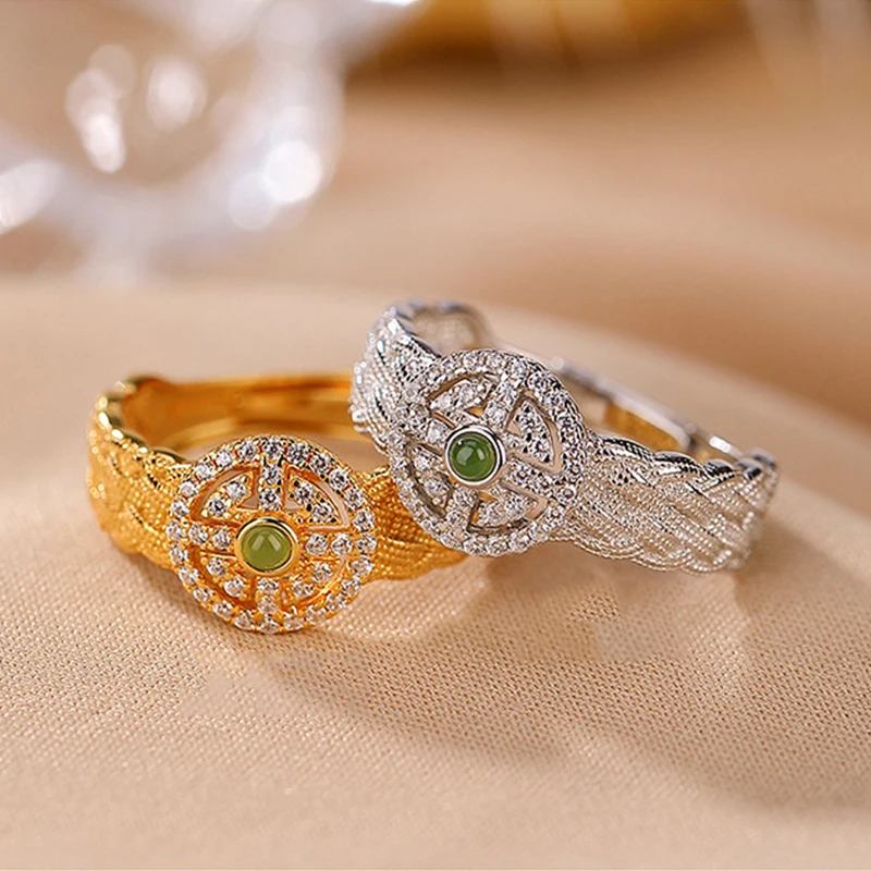 

S925 Silver Plated Hotan Jade Lace Woven Ring for Women Luxury, High end, Fashion, Individualized Index Finger End Ring