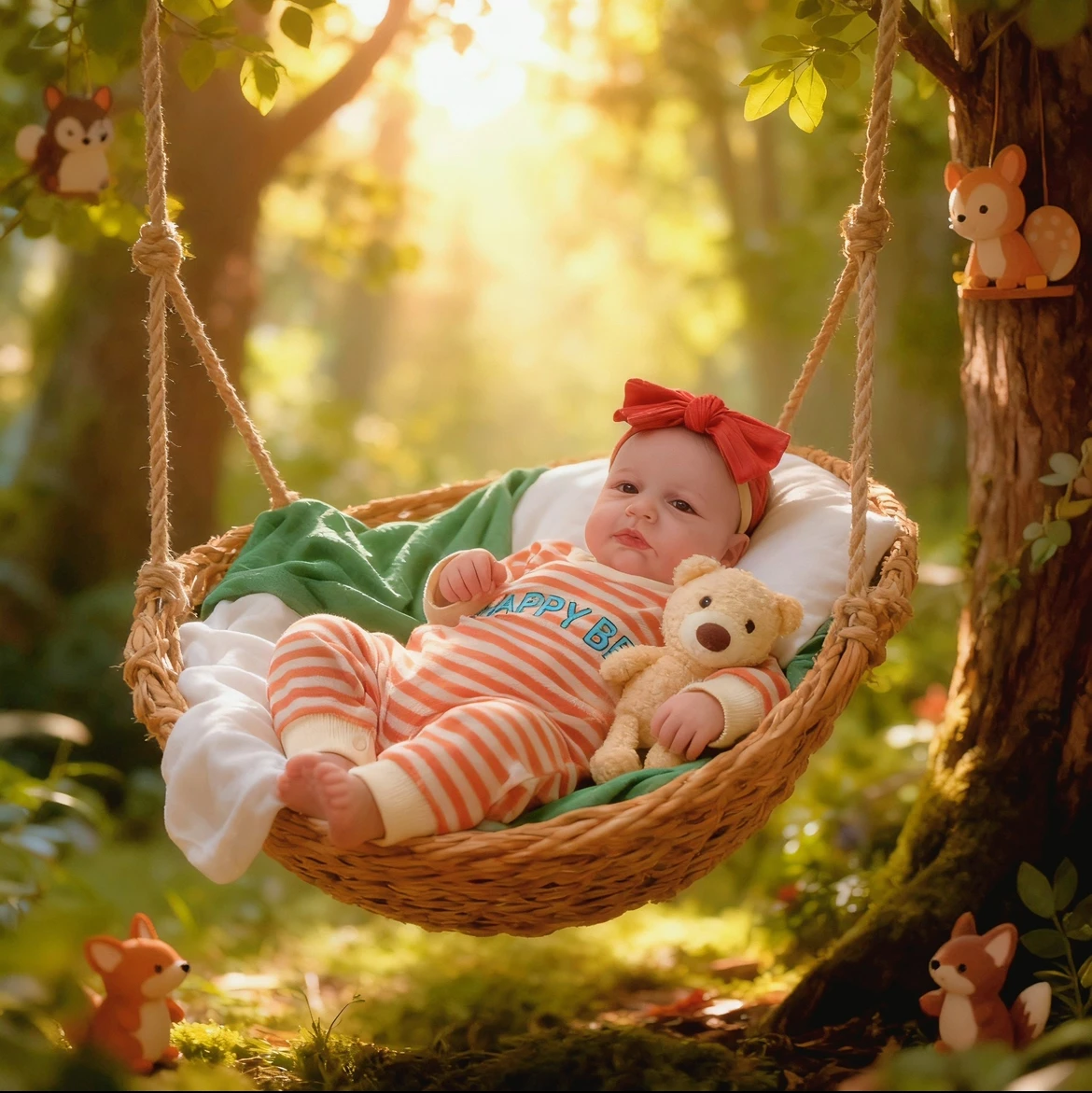 편안한 줄무늬 점프수트와 리본을 입은 사랑스러운 19인치 리본 인형, 현실적인 눈을 뜬 부드러운 몸을 가진 일상의 연인