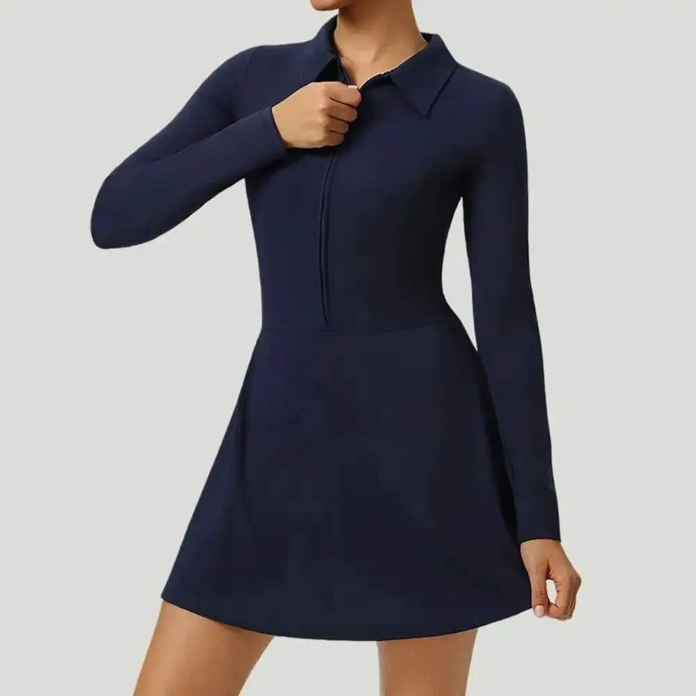 

Женские боди на полумолнии для тренажерного зала, тренировочная одежда с эффектом пуш-ап, воротник-стойка, скранч, фитнес-спортивный костюм для йоги, платье для фитнеса с длинными рукавами