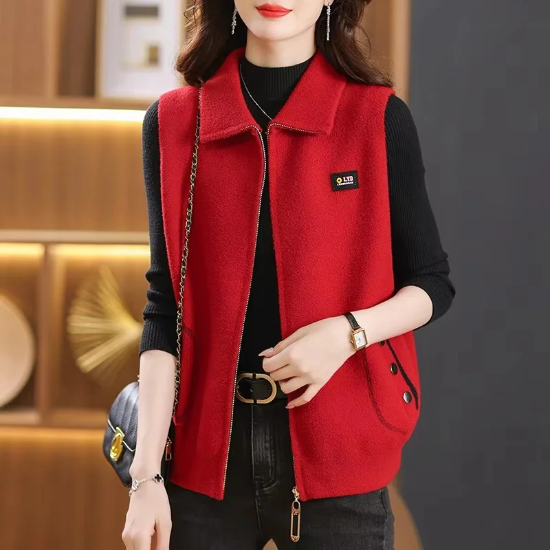 2025Spring Autumn Sleeveless Elegant Women's Knitted Cardigan Sweater Vest Fashion Comfortable Ladies All-Match Waistcoat Jacket