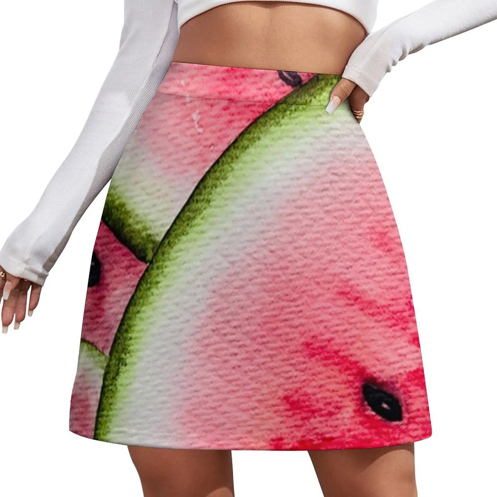 

Watercolor Studio Watermelon Juicy Fruit Salad Mini Skirt Women's summer skirt short skirt for women Summer dress