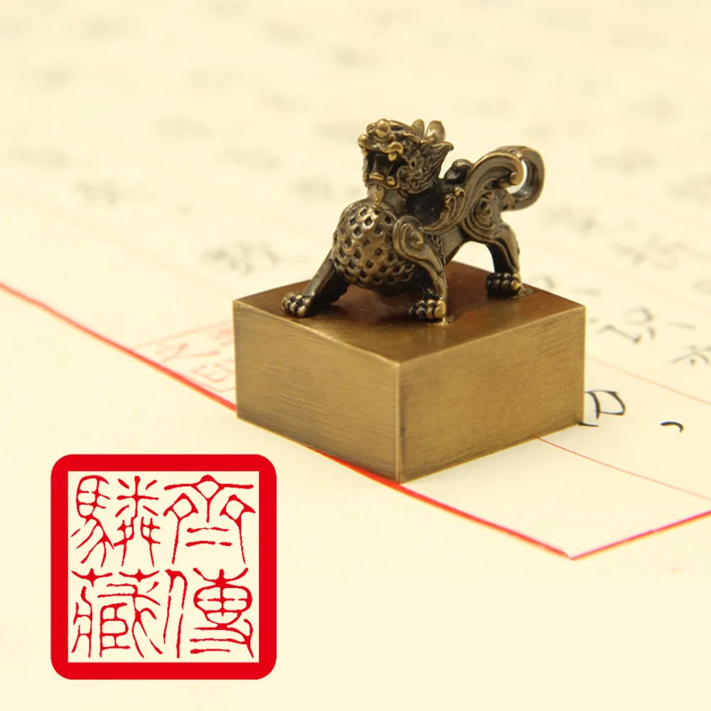 3cm Brass Name Stamps Red Inkpad Gift Box Square Metal Dragon Seal Stamp Calligraphy Painting Signature Custom Chop Name Seals