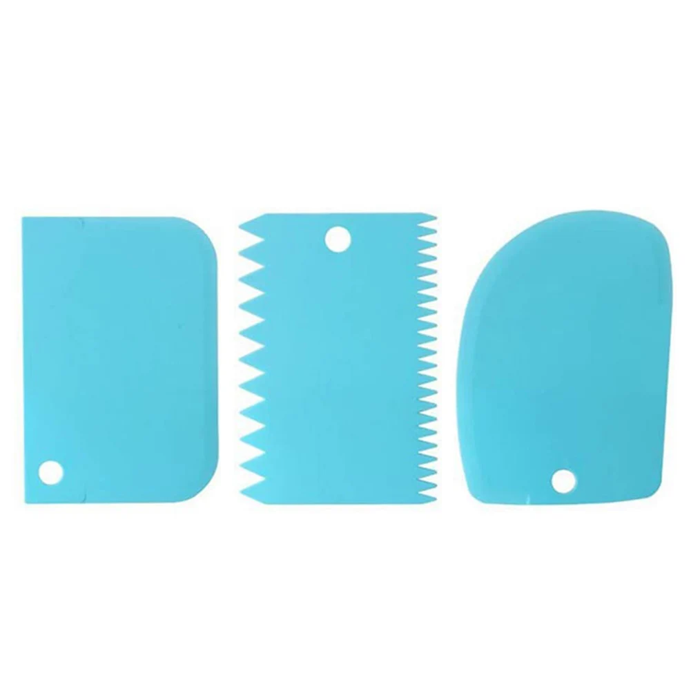 3 PCS Plastic Dough Scraper Cake Cream Icing Spatula Cake Scraper Set Smooth Jagged Edge Spatulas For Fondant Pastries