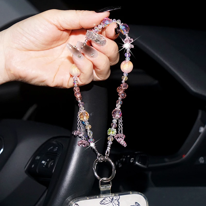 

Women 's Cherry Blossom Tassel Phone Strap - Short Wristlet Lanyard Anti-Loss Phone Charm for Travel & Outdoor
