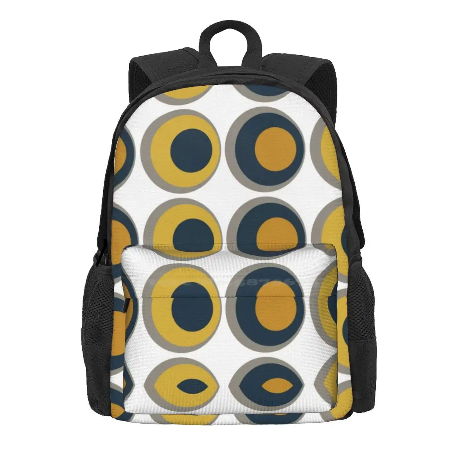 Double Dots Retro Pattern In Light And Dark Mustard Yellow, Navy Blue, Grey, And White Hot Sale Schoolbag Backpack Fashion Bags