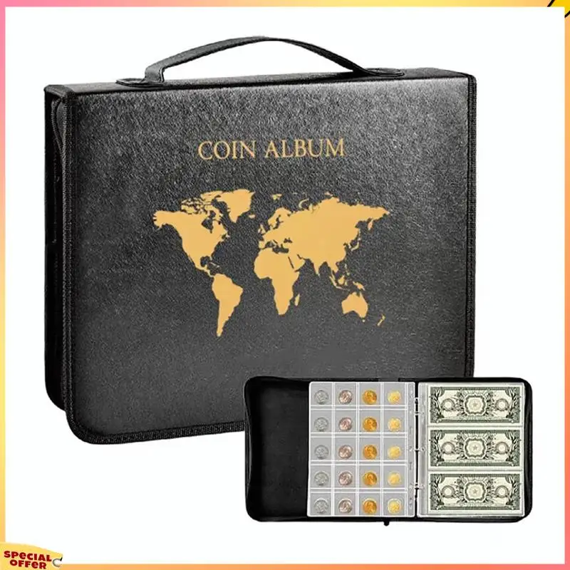 

Портативный набор для сбора монет ABFI, 200 панелей, ПВХ, прозрачный филателический книжный альбом с отрывными листами и защитой молнии