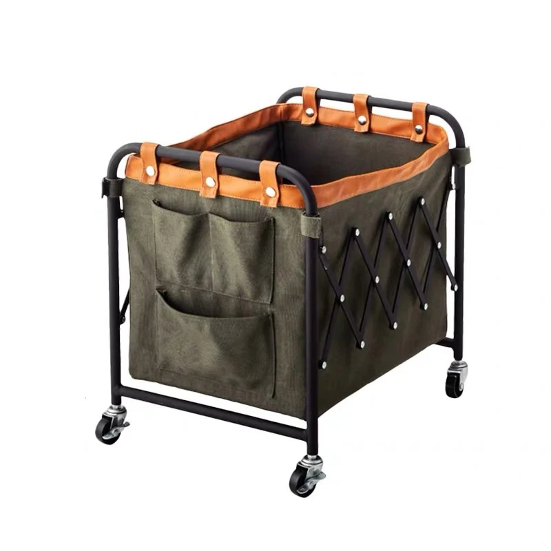 

With casters, foldable canvas storage basket, Japanese wrought iron magazine rack, mobile storage