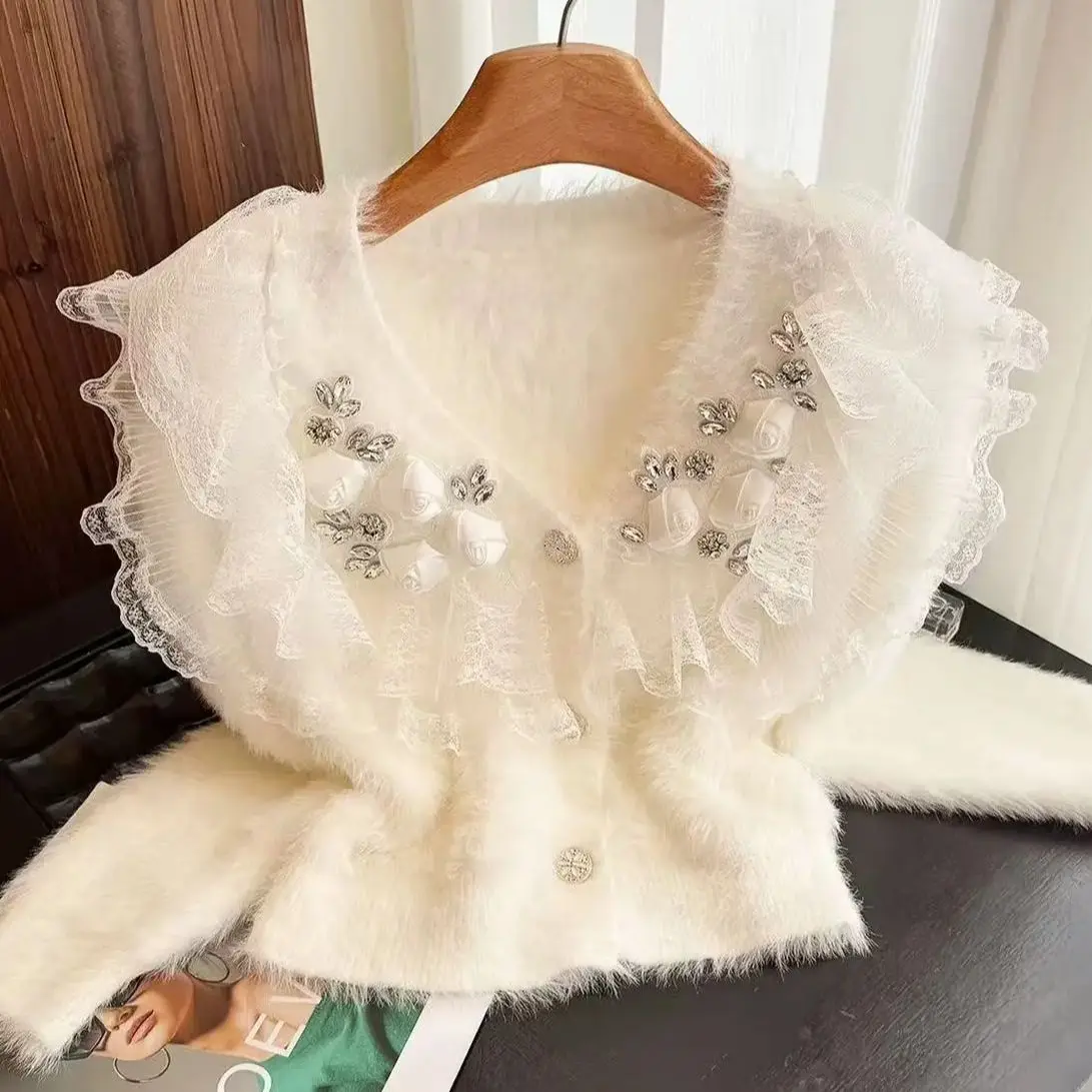 

Autumn Winter Faux Mink fur Sweater Coat Women Long Sleeve Single Breasted Knitwear Cardigan Jacket Outwears Sweaters