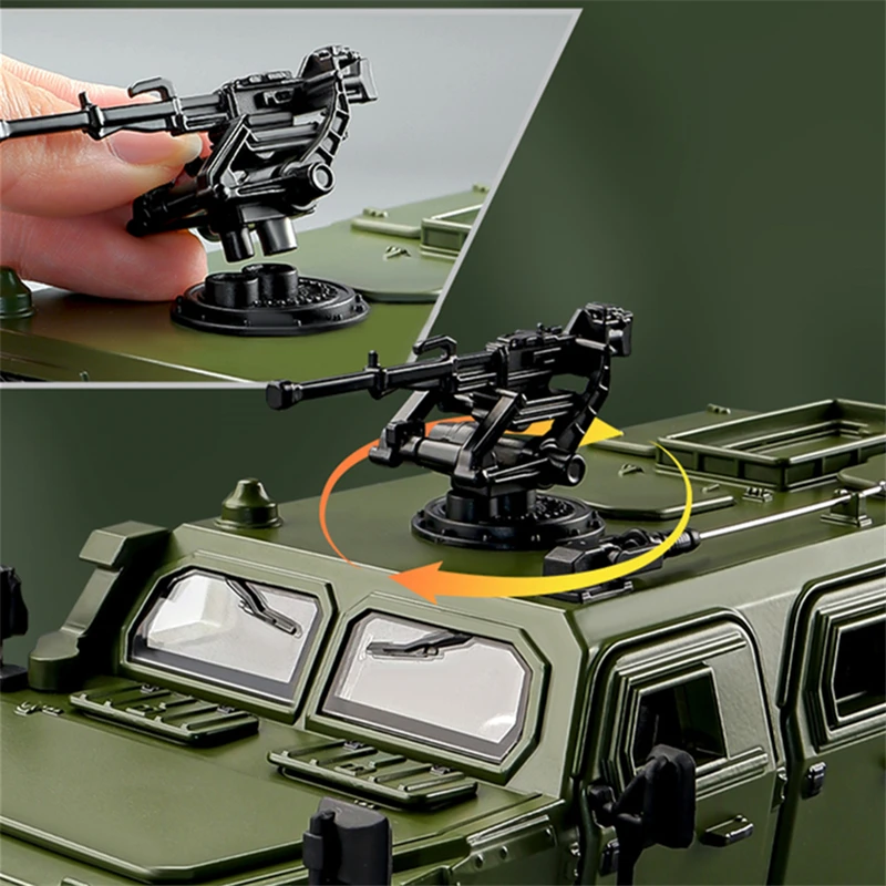 1:18 Military Alloy Armored Car Model Diecasts Metal Tank Explosion Proof Car Off-road Vehicles Model Sound Light Kids Toys Gift