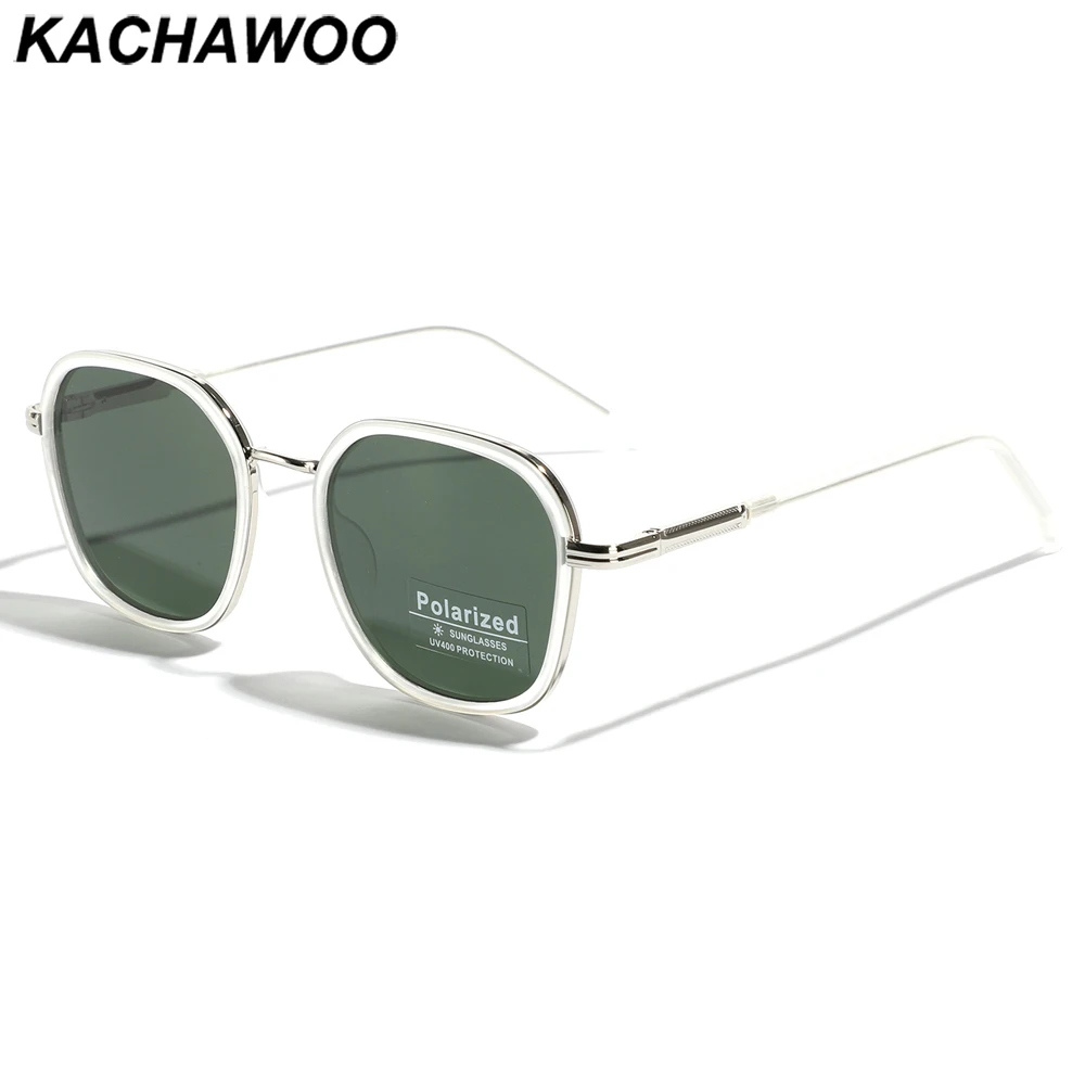 

Kachawoo polarized sunglasses square tr90 frame metal sun glasses for men women unisex Summer shades green brown retro style