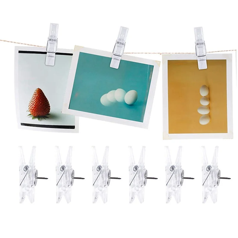 AED5-100 Pcs Mini Clear Photo Clips Clothes Line Clips Mini Transparent Plastic Clips Stationery Folder