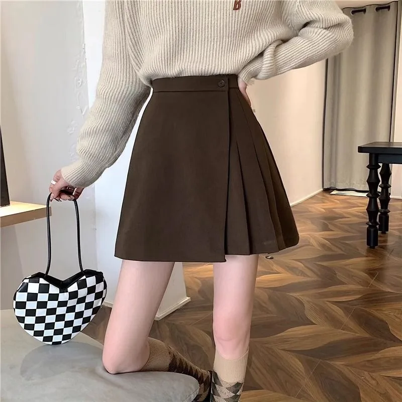 Skirts Women High Waist Cozy Fashion Comfortable Autumn Winter Solid Simple Basic Femme Pleated Casual Mini Daily Clubwear Soft