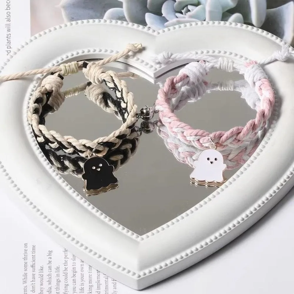Halloween Cartoon Ghost Magnetic Rope Bracelet Braided Rope Magnet String Magnetic Bracelet Multicolor Black White Ghost