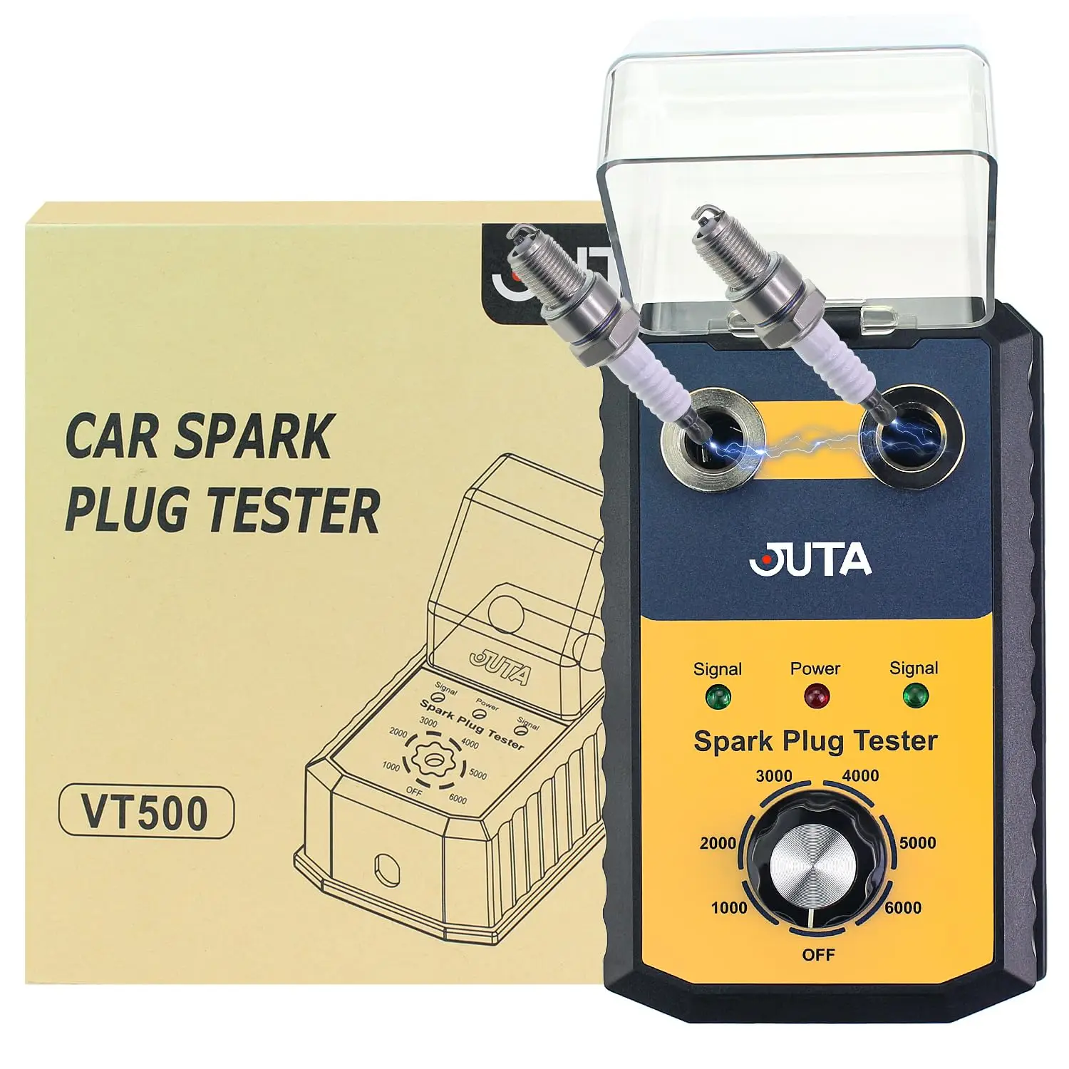 Testador de Velas de Ignição Automotivas JUTA VT500 110V com Tampa Protetora, Analisador de Velas de Ignição de Furo Duplo 0-6000rpm, Detector Scanner Automotivo