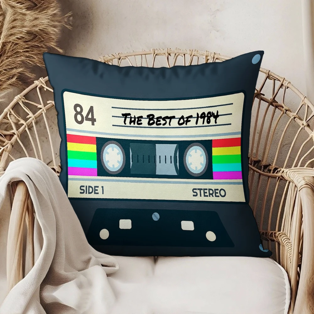 Square Throw Pillow Case Navy Blue Vintage 1984 The Best Of 1984 Cassette Tape Rainbow Stripes Print Stereo Side 1 Design For Li