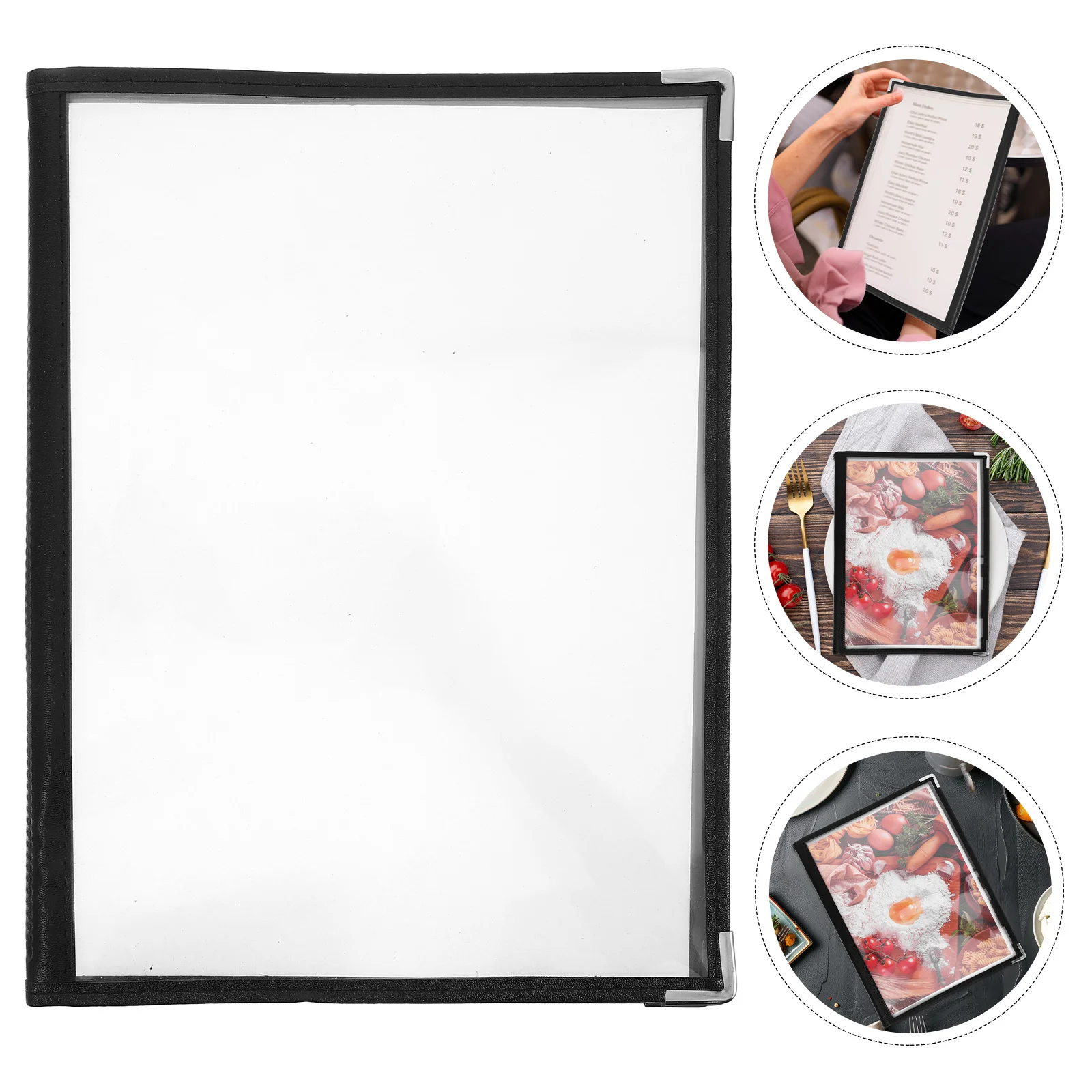 

3 Pages 6 Sides PVC Menu Book Clear Transparent Holder for Restaurant Supply Menu Binder for Cafe Bar and Dining Use