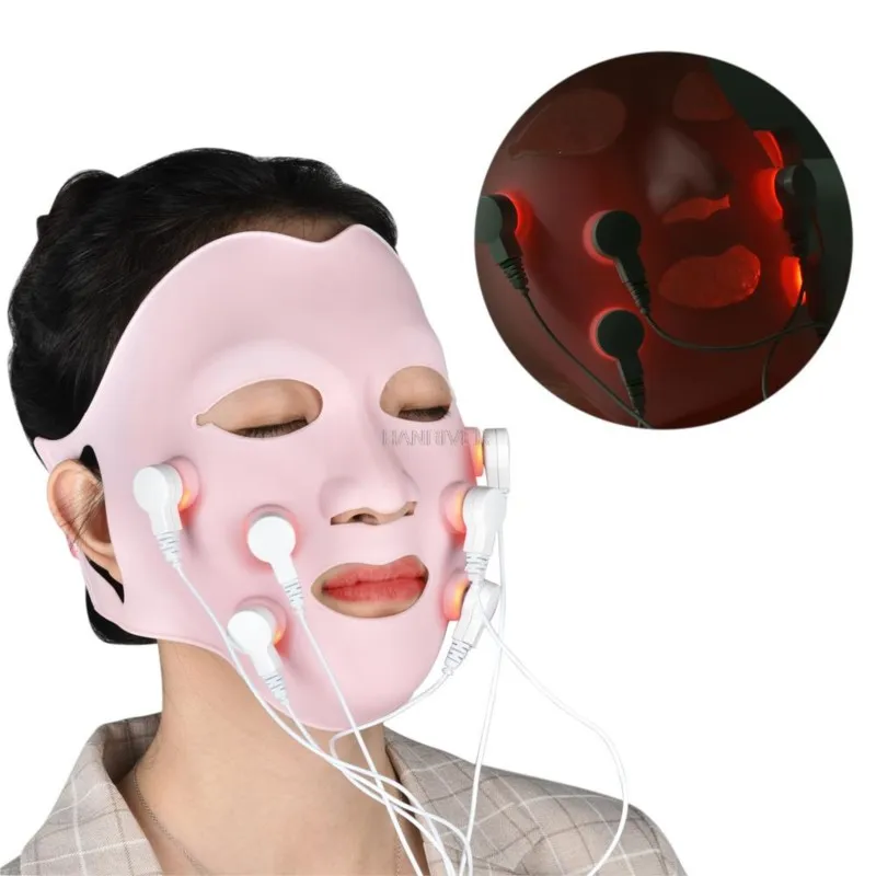 Red soft gel facial mask massager with vibration acupoint controller anti-wrinkle skin care tool