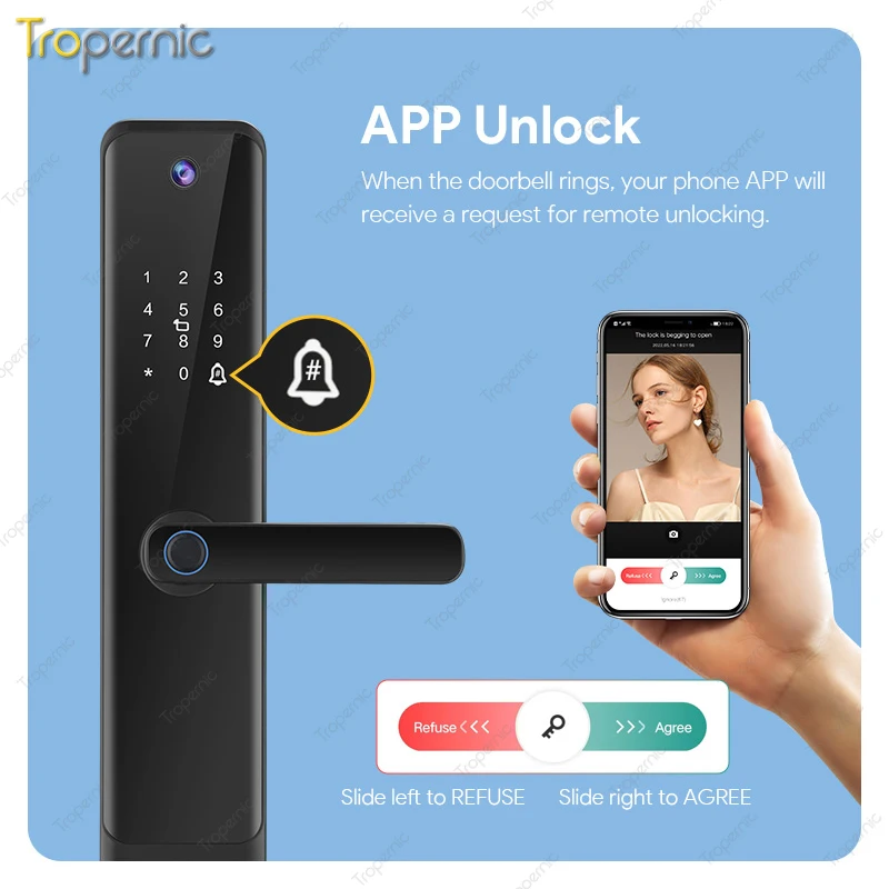 WiFi Tuya APP Remote Control Digital With camera Biometrical Fingerprint Password RFID card Unlocking Electronic Smart Door Lock