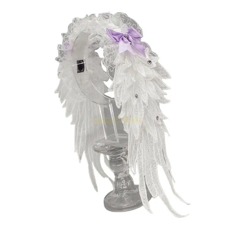 31BF Gothic Punk Hair Accessory Angel Wing Design Soft Fabric Soft Alivable Cairband for Women Costume Fêtes Usure quotidienne