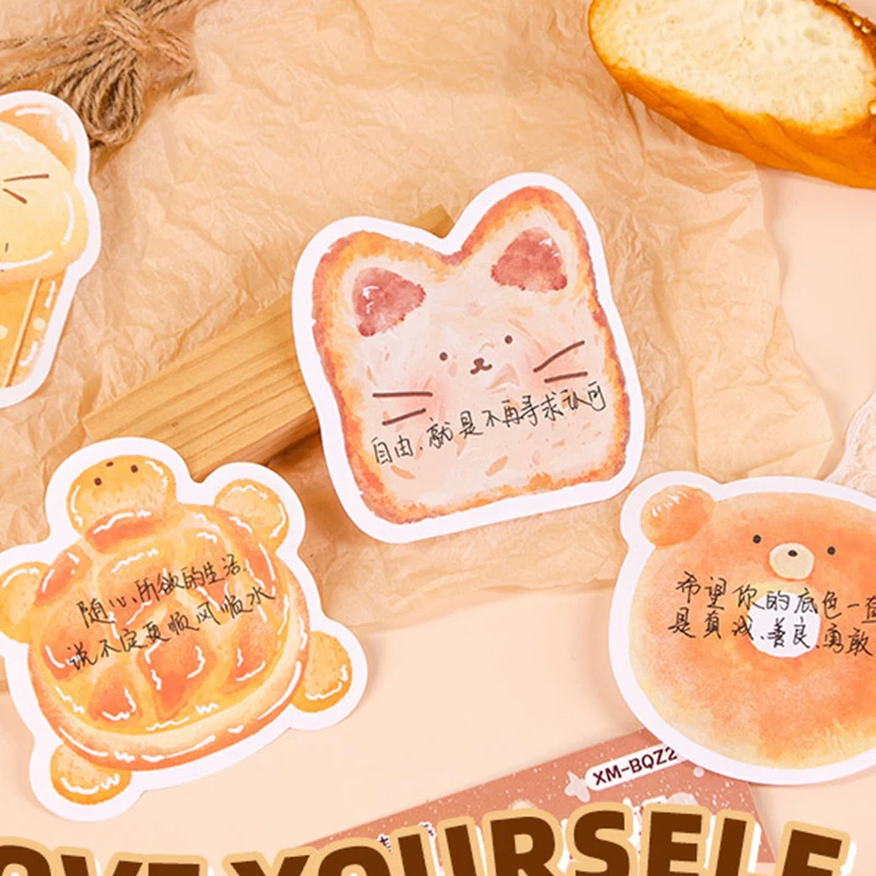 40 Vellen Kawaii Speciaal-Vormige Dieren Brood Toast Plakbriefje Schattig Zelfklevend Notitieblok School Kantoorbenodigdheden