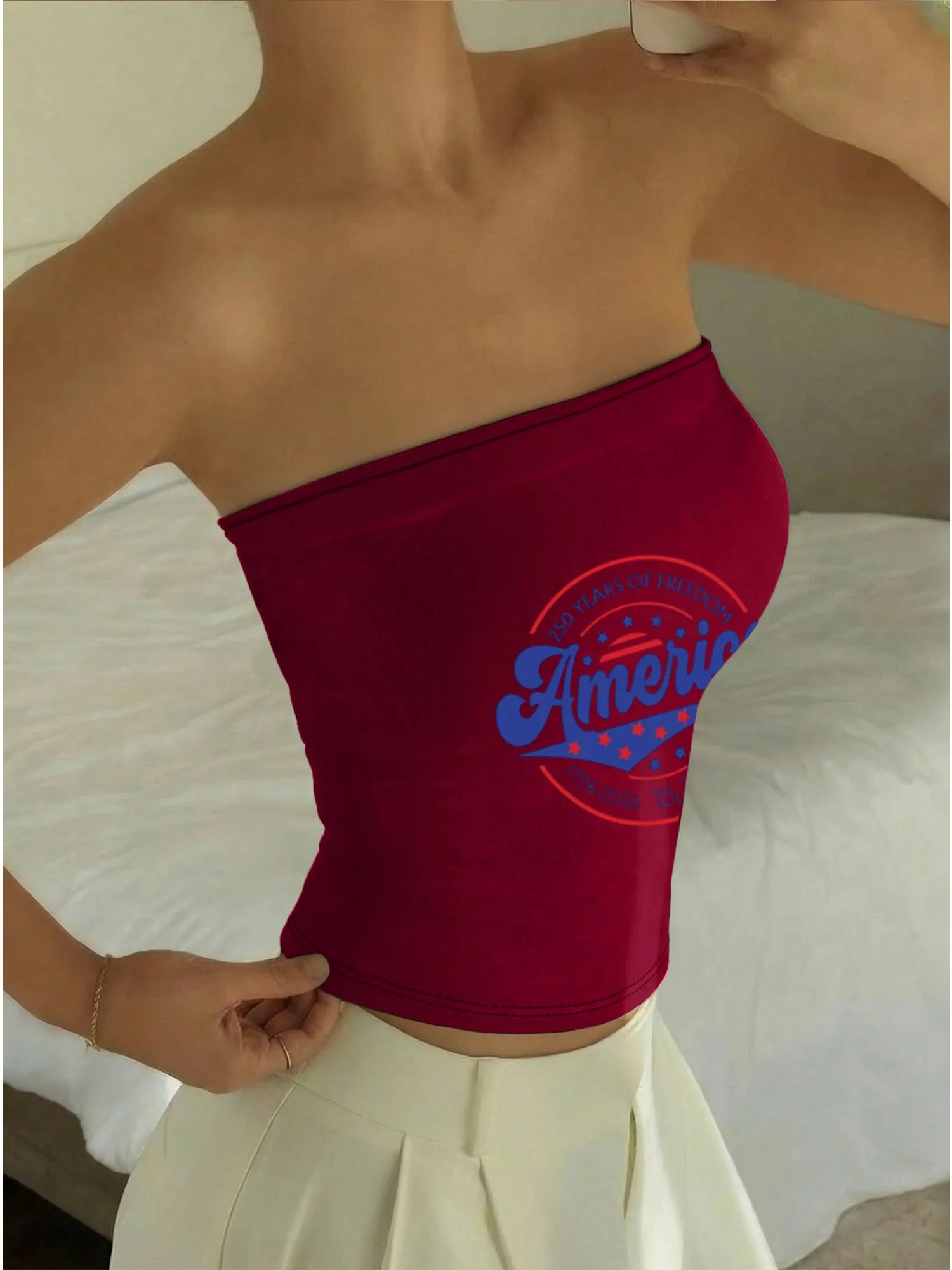 250 Years Of Freedom America Circle Print Tube Top Women Slim Strapless Crop Summer Party Camisole