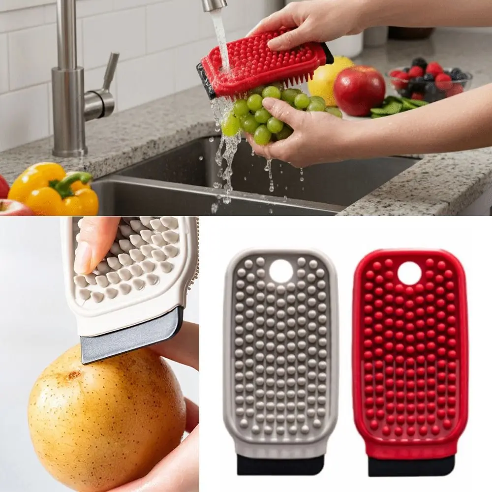 

2Pcs Multifunctional Fruit Vegetable Brush Food-grade Double Side Potato Carrot Cleaner Peeler Scraper Soft Rubber