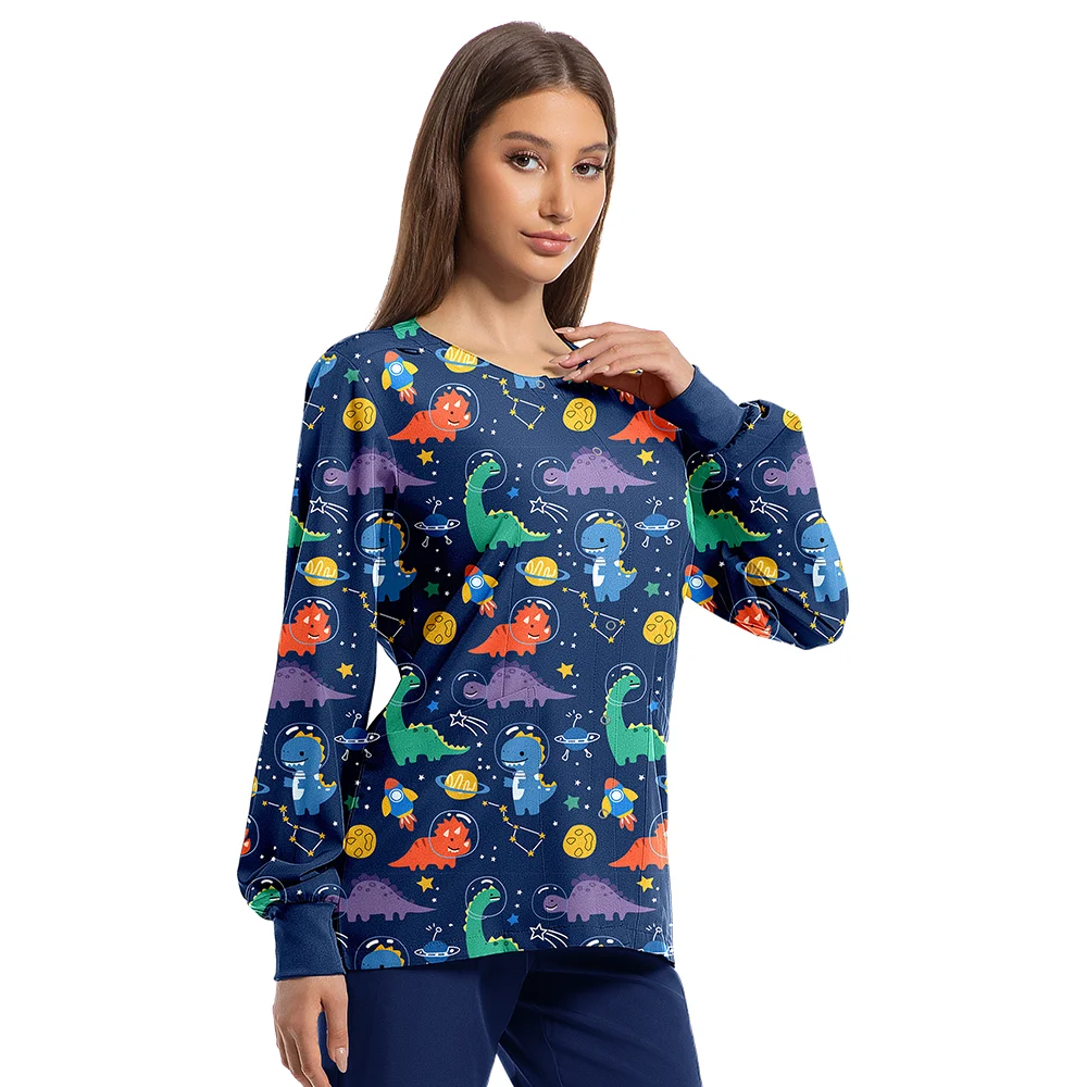 여성 간호사 유니폼, 버튼 프론트 포켓 달린 스크럽 재킷, 의료 작업복, 수술 가운, 의사 병원복