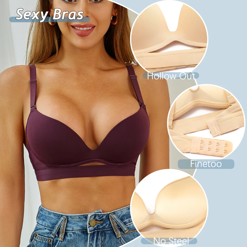 Sutiãs Push Up sem costura para mulheres, sexy, sutiã respirável, roupa interior sem fio confortável, lingerie fina reunida, plus size