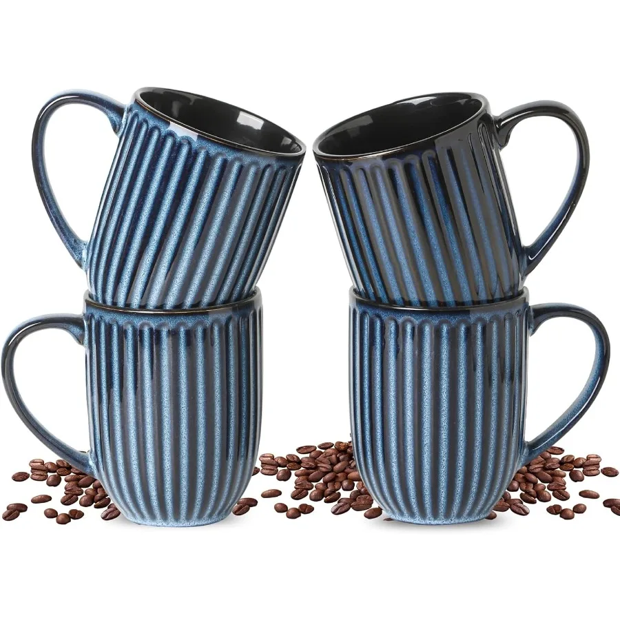 

Набор керамических кофейных кружек на 16 унций с ребристой конструкцией для ежедневного использования и особых случаев. Можно мыть в посудомоечной машине и в микроволновой печи. Идеально подходит для мы