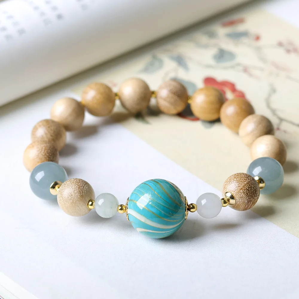 

Original Design Winter Collection: Creamy Wood Bracelet with Lacquer Beads Traditional Chinese-Style Bead Bracelet
