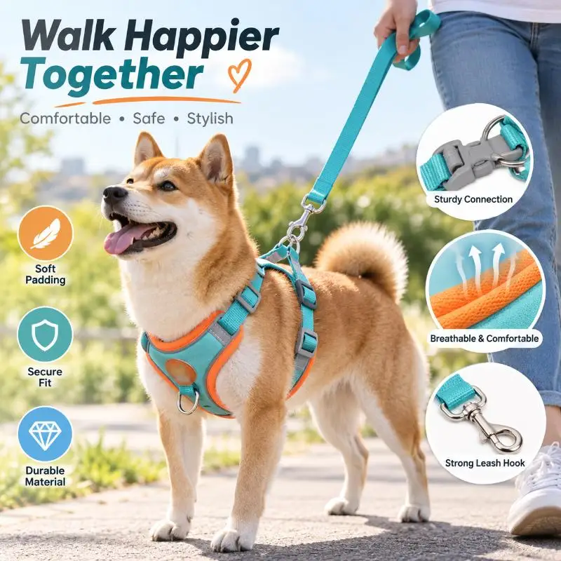 Dog Harness Leash Set Vest Type Reflective Breathable Adjustable Pet Chest Strap For Dog Cat Outdoor Walking