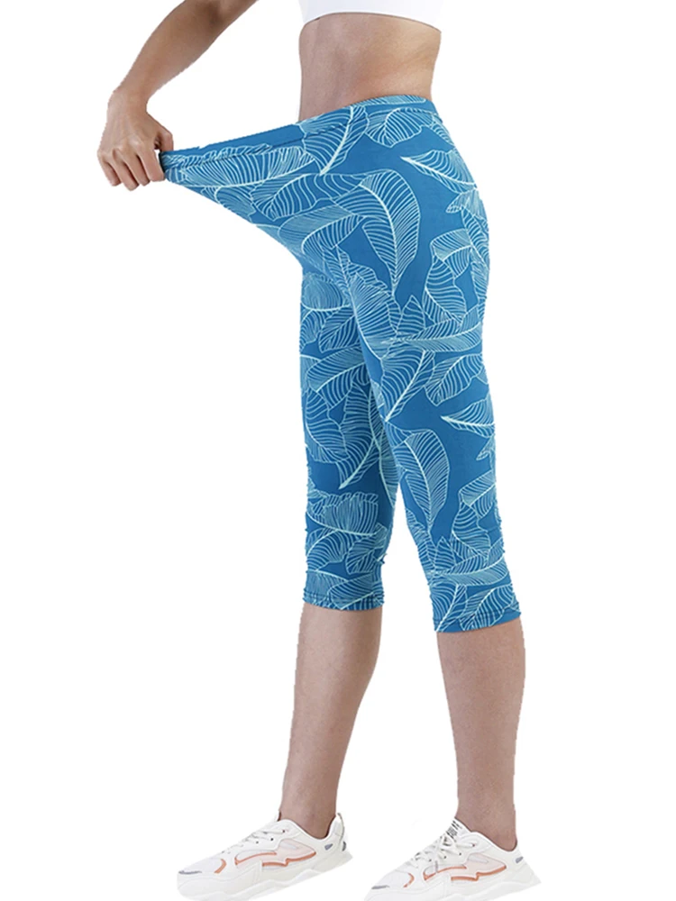 LJCUIYAO-pantalones de Yoga informales para mujer, mallas cortas deportivas para gimnasio, Leggings de cintura alta con estampado de hoja de