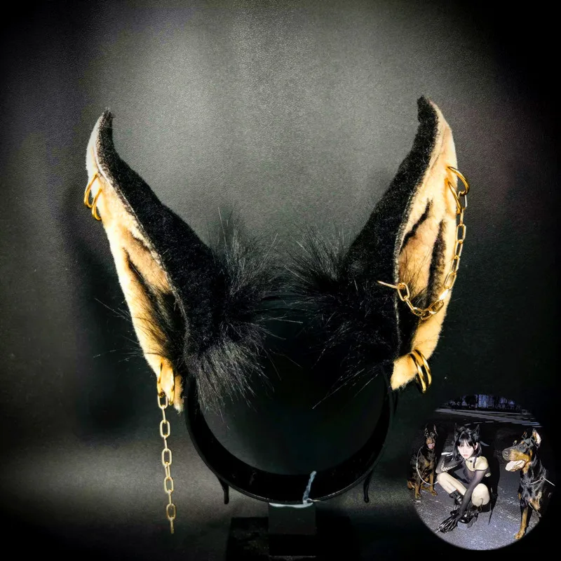 

New Halloween handmade custom beast cosplay prop Ancient Egypt Anubis Death Reaper Doberman Ears Tail Headbands Hair Accessories