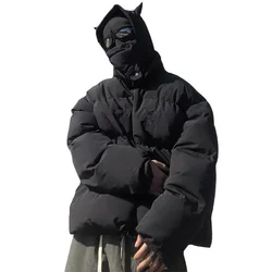 Devil Horn Hooded Puffer Jacket Winter Women Zip Up Long Sleeve Quilted Coat Tops Soft Warm Clothes Outwear Streetwear