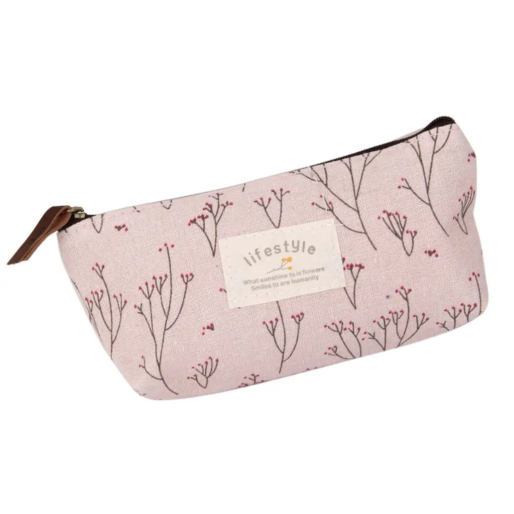 Flower Pattern Canvas Pencil Pen Case Cosmetic Makeup Bag Storage Pouch Purse