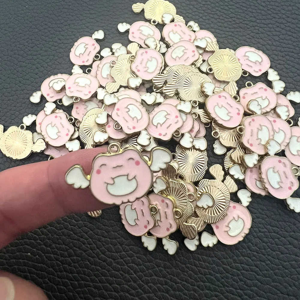 

5/10pcs Alloy Pink Frog with Wing Enamel Animal Charms Pendant Accessory for Jewelry Makings