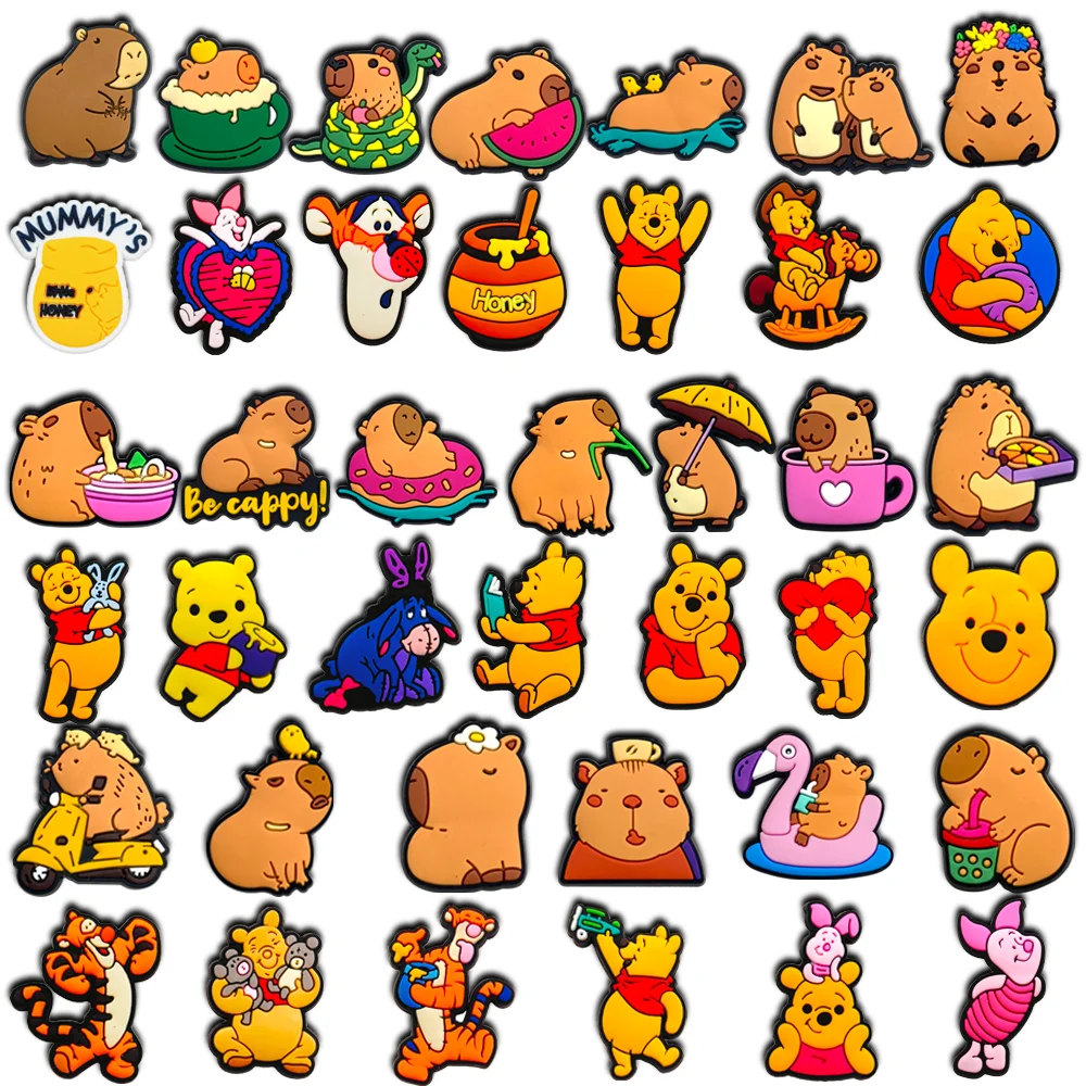 

40pcs/set Cartoon Disney Series Shoe Charms Accessories Winnie Bear PVC Shoe Decrations Wristband Buckle Kids X-mas Gifts