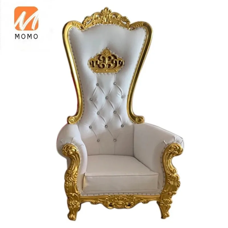 European Cheap Wedding High Back Sofa Gold Luxury Royal Groom And Bride Crown Queen King Throne Chair For Sale