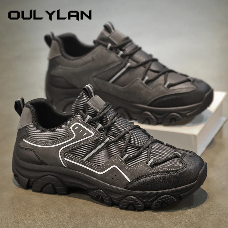 

Oulylan мужские летние сетчатые дышащие кроссовки уличная противоскользящая повседневная обувь на шнуровке однотонная износостойкая походная обувь