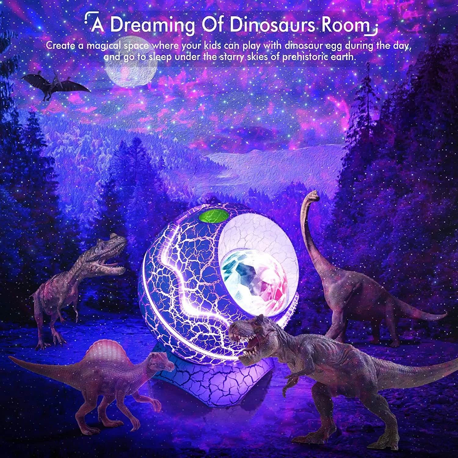 New Super Relaxing Dinosaur Egg Star Projector - 14 Vibrant Colors LED Night Light for Kids Bedroom - Remote Control and White N