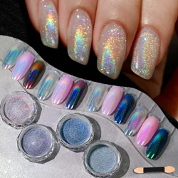 1bottle Rainbow Holographic Chrome Nail Powder Super Laser Shining Pearl Pigment Silver Rub Dust Aurora Mermaid Nail Art Powder