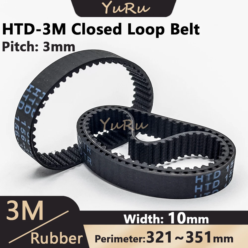 HTD-3M Timing Belt Width 10mm Rubber Closed Loop Length 321 324 327 330 333 336 339 342 345 348 351mm HTD3M Synchronous Belt 3M