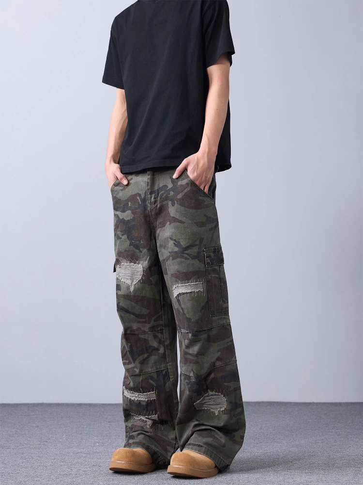 الرجعية الأمريكية التمويه هول تصميم جينز غير رسمي الرجال النساء شارع العليا Sle القطن العمل بنطلون مستقيم فضفاض صالح الجينز