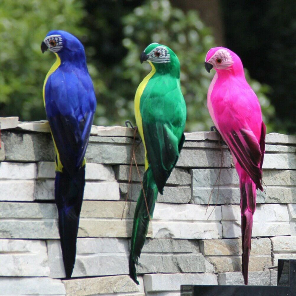 25cm Simulation Parrot Artificial Fake Parrot Lifelike Feathered Bird Imitation Outdoor Garden Lawn Figurine Ornament Prop Decor